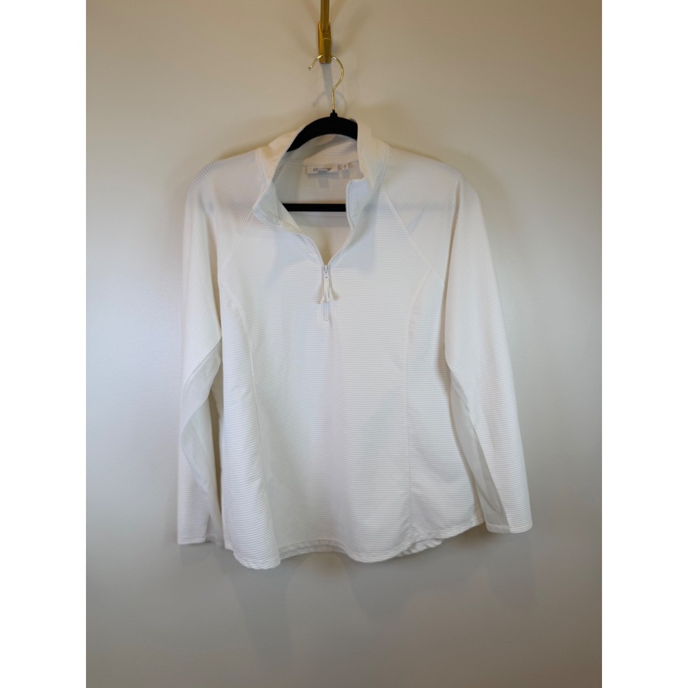 Chicos Zenergy White Textured Rib Quarter Zip Pullover Mesh Sz 2 L Athleisure